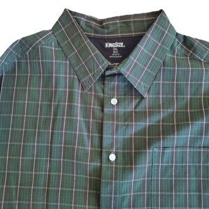 King Size Men's Green Long-Sleeve Button-Down Shirt, Size 2XL